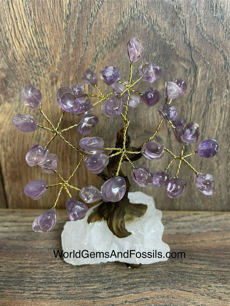 Amethyst Bonsai Tree On Clear Quartz Base