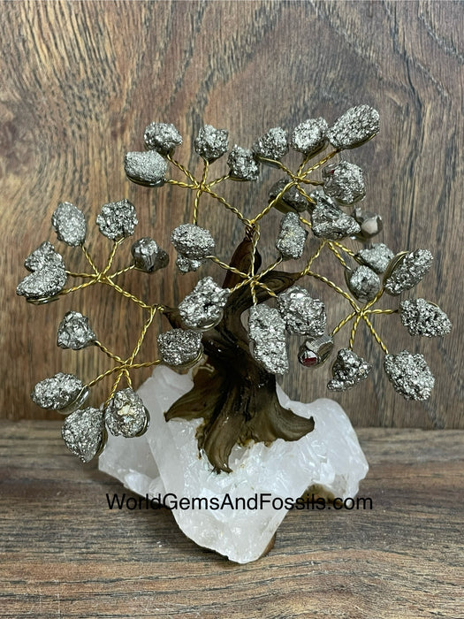 Pyrite Bonsai Tree On Clear Quartz Base #7