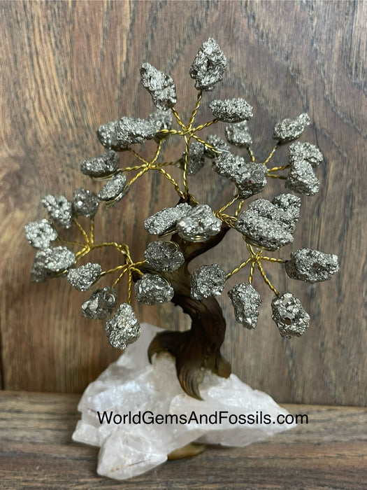 Pyrite Bonsai Tree On Clear Quartz Base #7