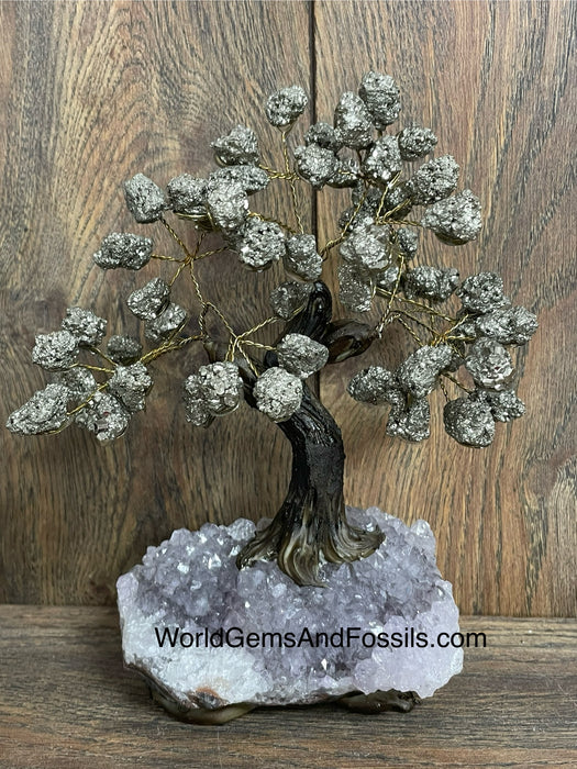 Pyrite Bonsai Tree On Amethyst Base #12