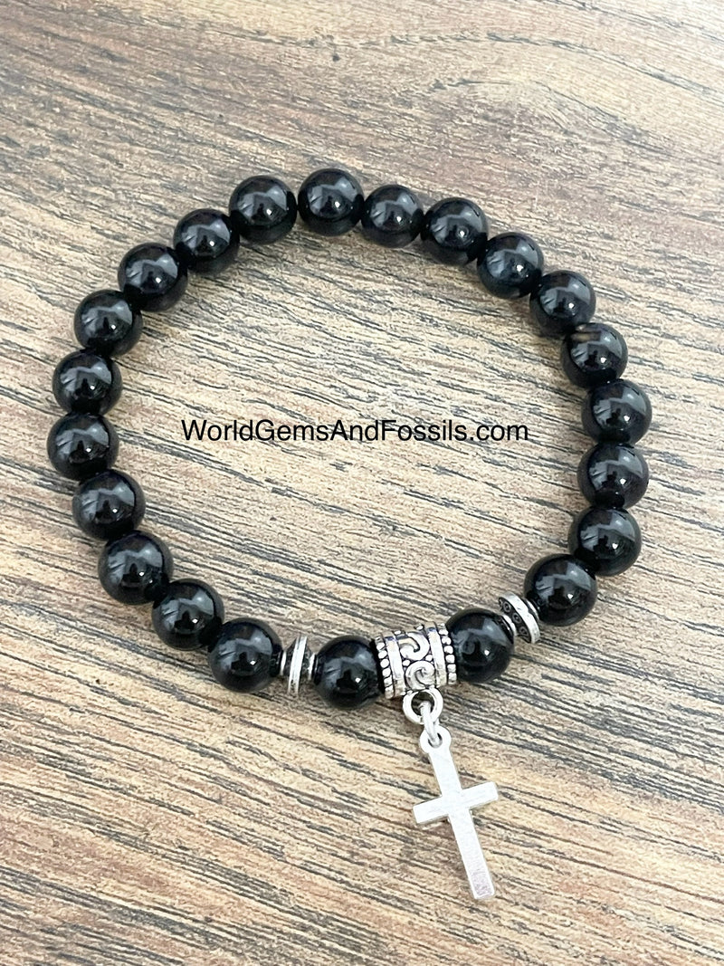 Black Onyx Bracelet With Cross