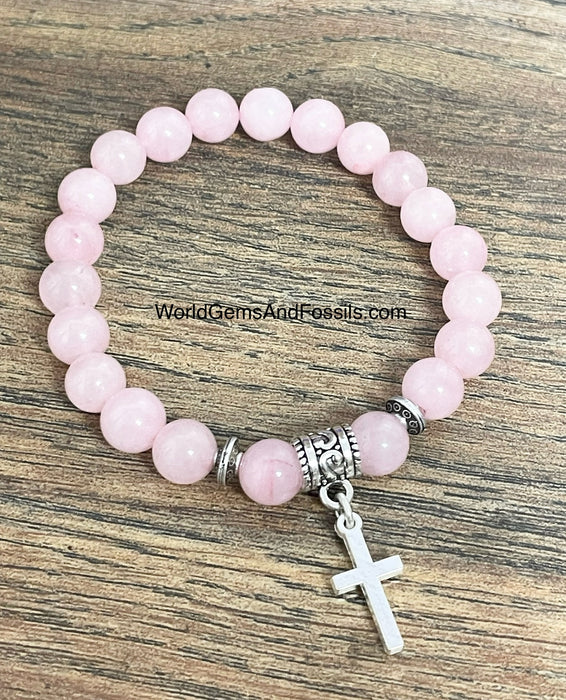 Rose Quartz Bracelet With Cross