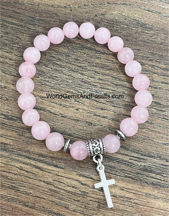 Rose Quartz Bracelet With Cross