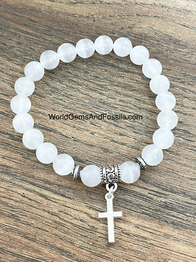 Selenite Bracelet With Cross