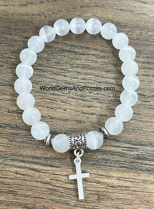 Selenite Bracelet With Cross