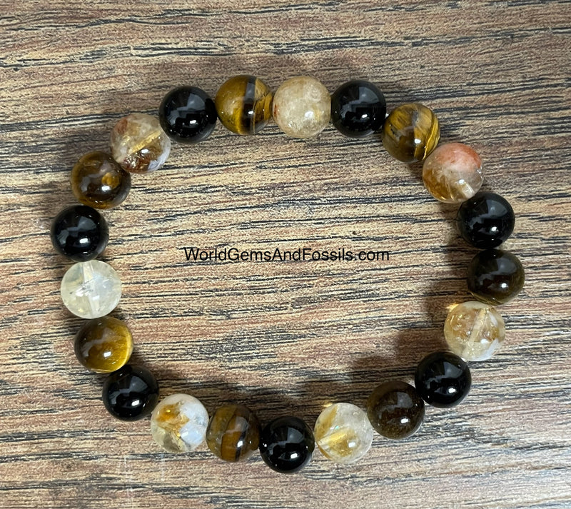 Citrine Tiger Eye Black Tourmaline Bracelet 8mm