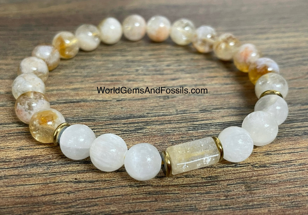 Selenite Citrine Bracelet 8mm With Cylinder Bead