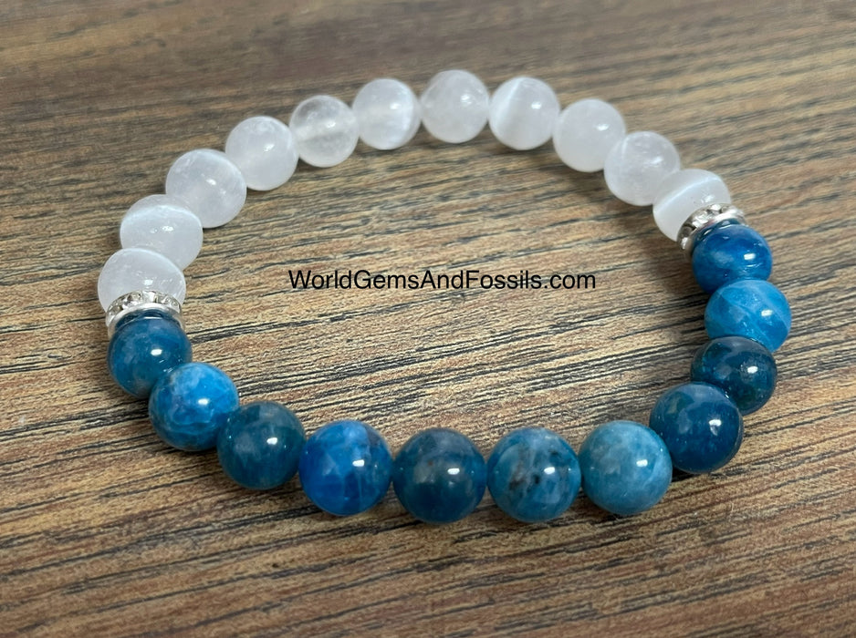 Blue Apatite Selenite Bracelet 8mm