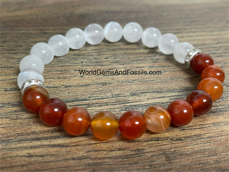 Carnelian Selenite Bracelet 8mm