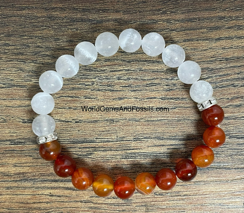 Carnelian Selenite Bracelet 8mm