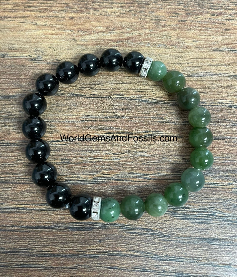 Black Tourmaline Nephrite Jade Bracelet 8mm