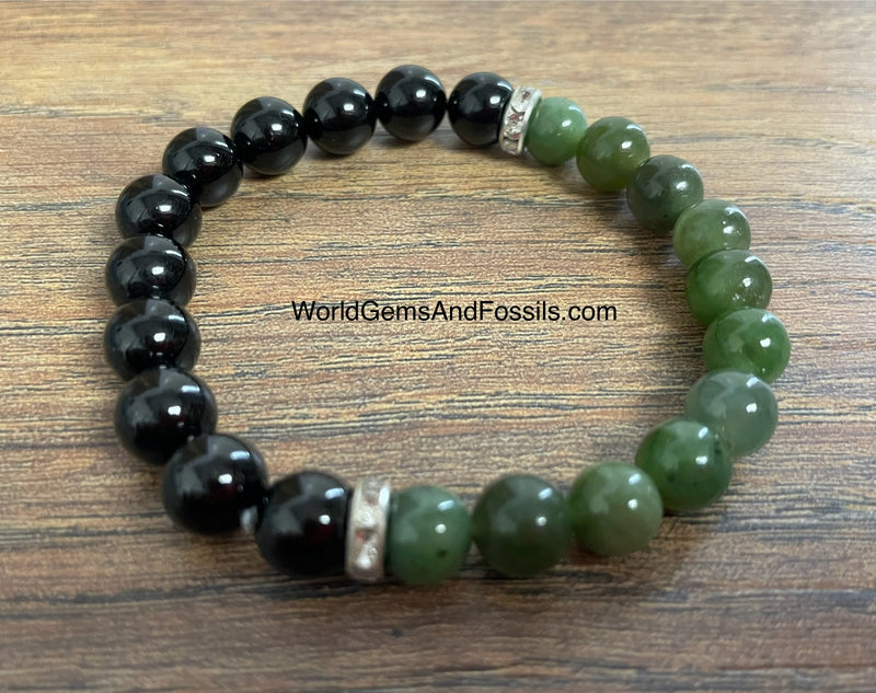 Black Tourmaline Nephrite Jade Bracelet 8mm