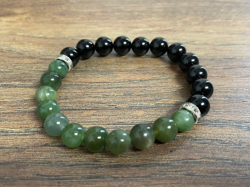 Black Tourmaline Nephrite Jade Bracelet 8mm