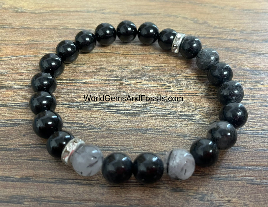 Black Rutilated Quartz Black Tourmaline Bracelet 8mm