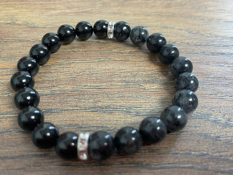 Black Rutilated Quartz Black Tourmaline Bracelet 8mm