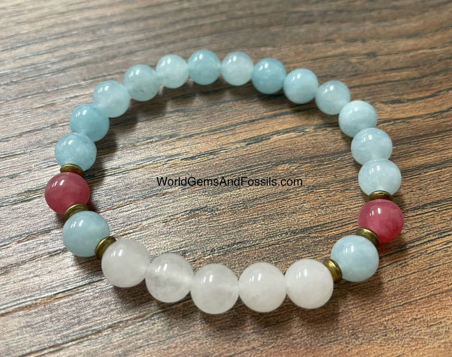 Aquamarine White Jade Bracelet 8mm