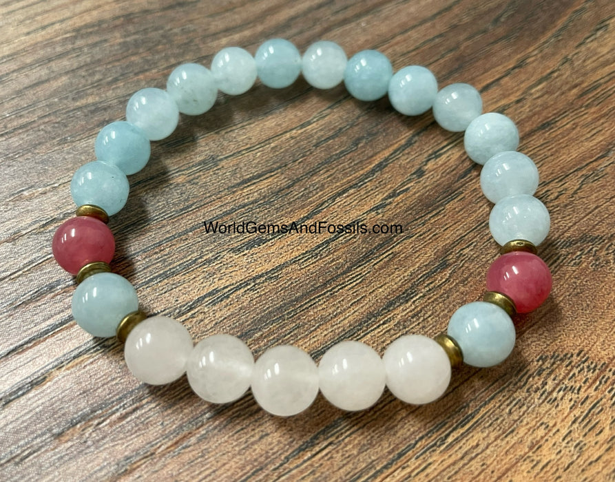 Aquamarine White Jade Bracelet 8mm