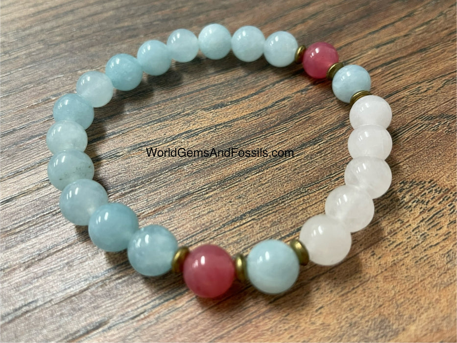 Aquamarine White Jade Bracelet 8mm