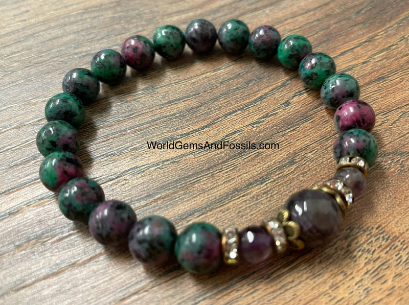 Ruby Zoisite Amethyst Bracelet 8mm