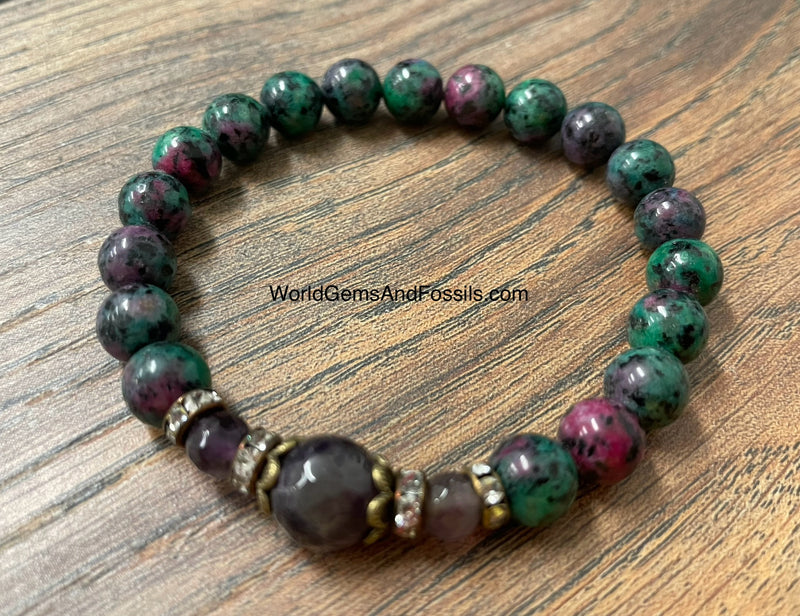 Ruby Zoisite Amethyst Bracelet 8mm