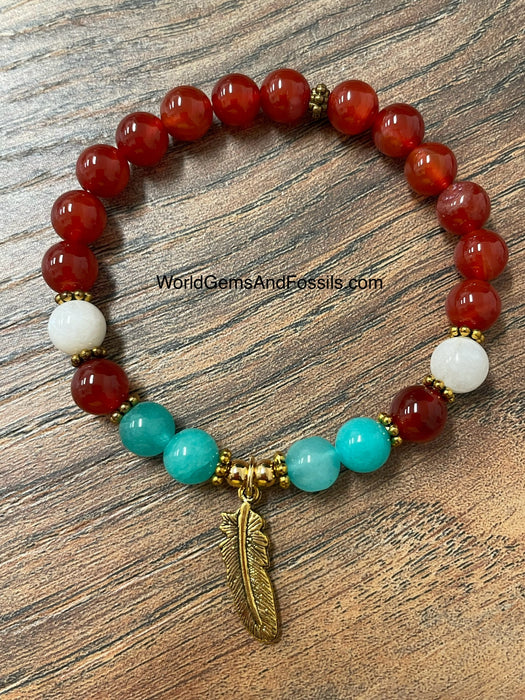 Carnelian Bracelet With Feather Charm