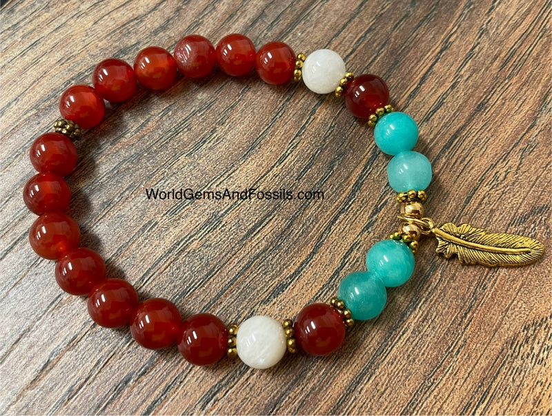 Carnelian Bracelet With Feather Charm