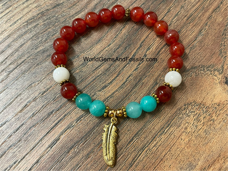 Carnelian Bracelet With Feather Charm