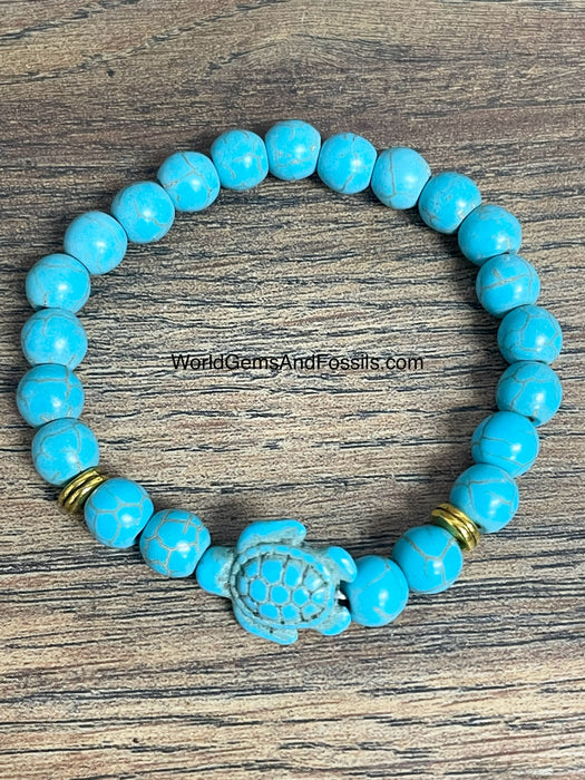 Blue Howlite Turtle Bracelet 8mm