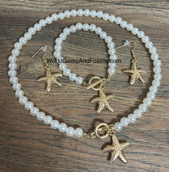 Starfish Necklace, Earring And Bracelet Set