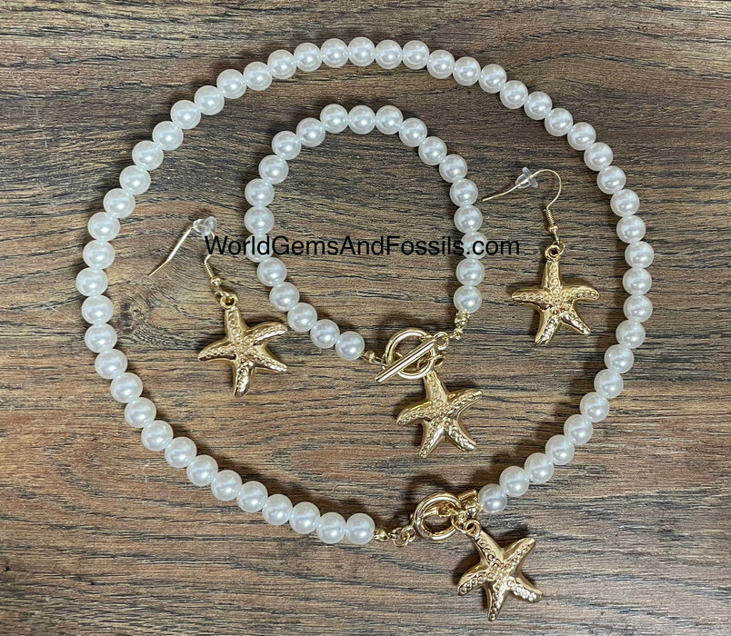 Starfish Necklace, Earring And Bracelet Set