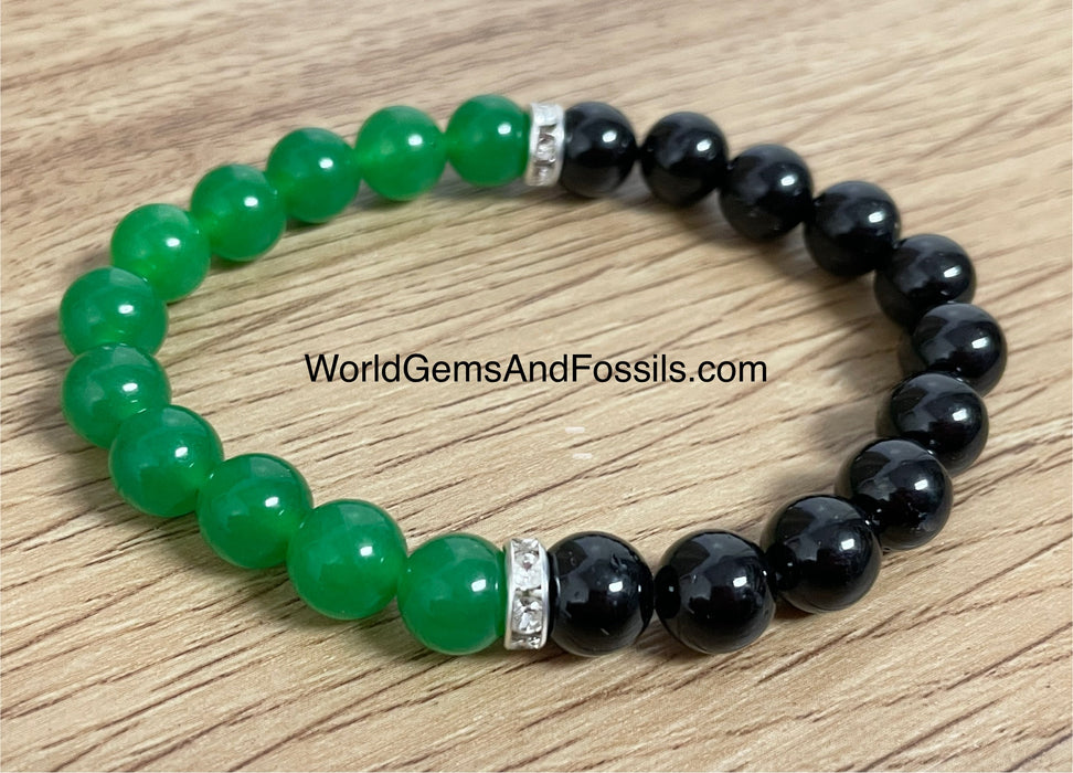 Black Tourmaline Green Jade Bracelet 8mm