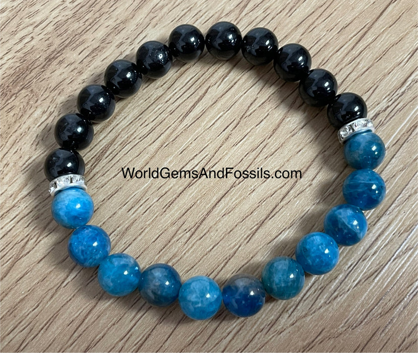 Blue Apatite Black Tourmaline Bracelet 8mm