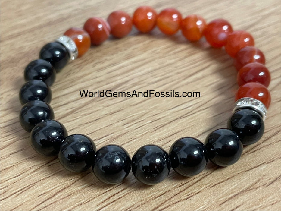 Carnelian Black Tourmaline Bracelet 8mm