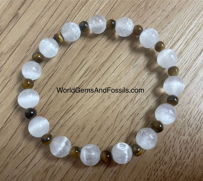 Selenite Tiger Eye Bracelet 8mm