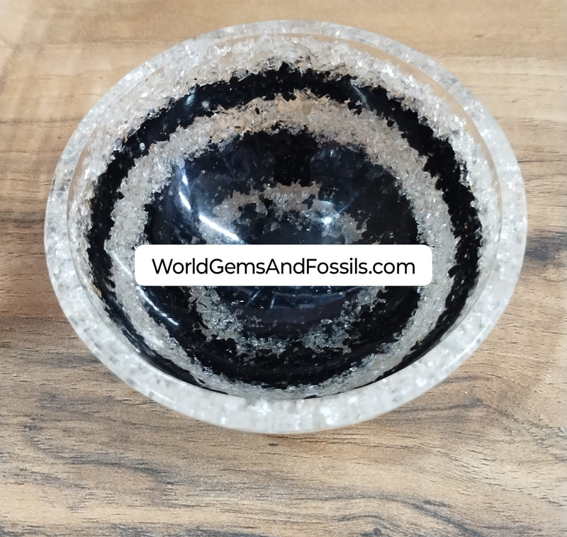 Black Tourmaline With Clear Quartz Orgone Bowl 4"