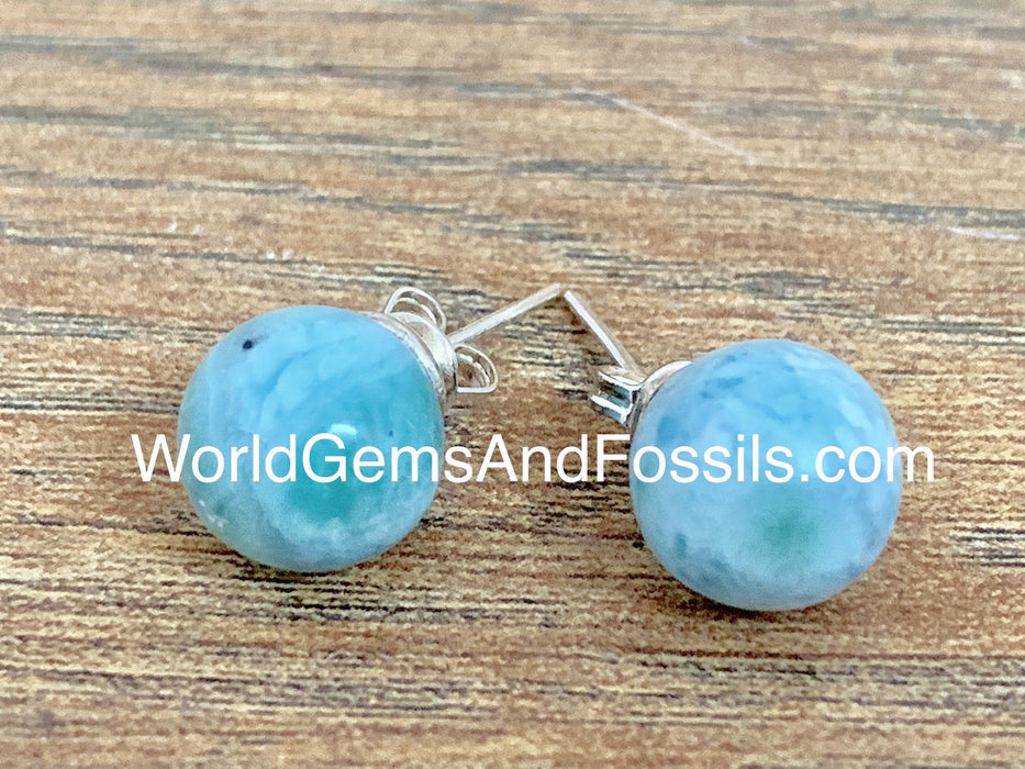 Larimar Stud Earring Sterling Silver 7mm