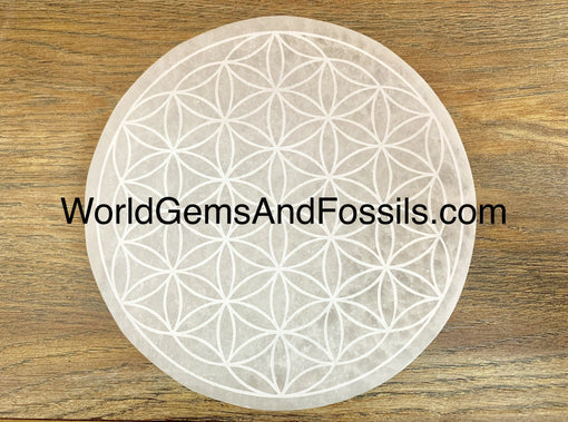 Selenite Flower Of Life Plate Circle 4"