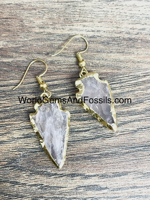 Rose Quartz Arrowhead Earring Silver Plated