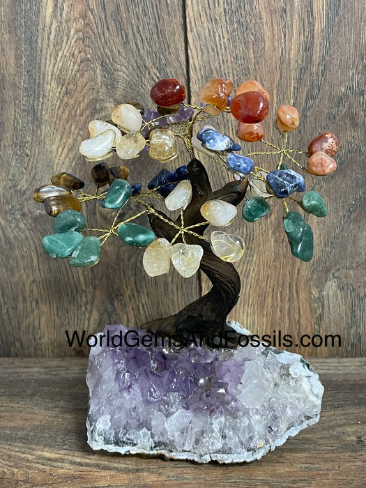 Chakra Bonsai Tree On Amethyst Base #12