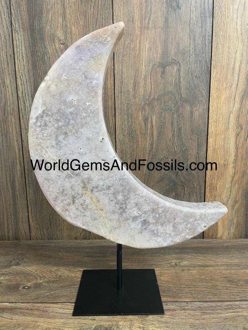 Pink Amethyst Moon On Stand  15.5”