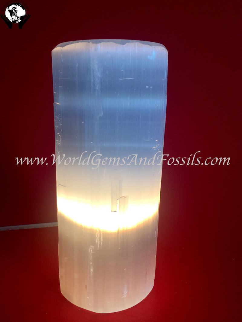 12" Selenite Cylinder Lamp With Cord And Bulb