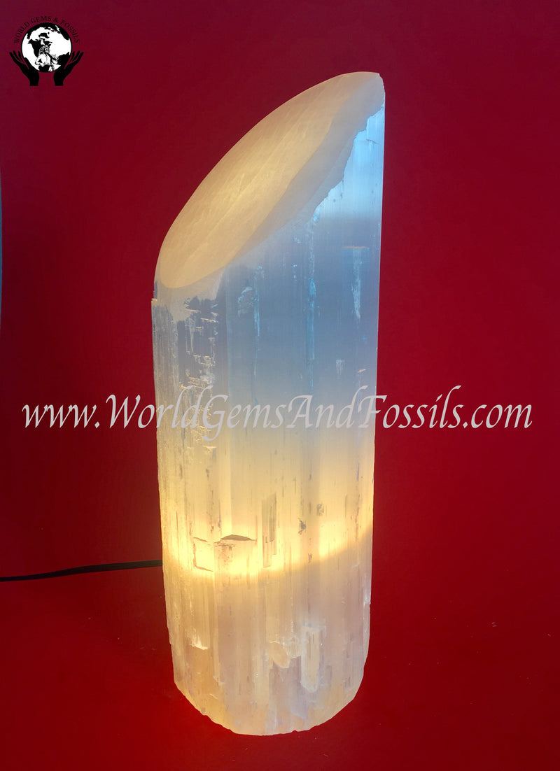 12" Selenite Lipstick Lamps With Cord And Bulb