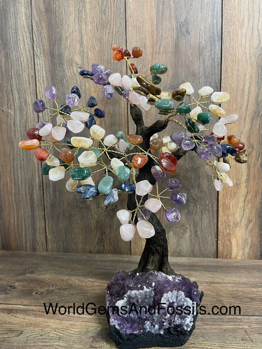 Chakra Bonsai Tree On Amethyst Base #36