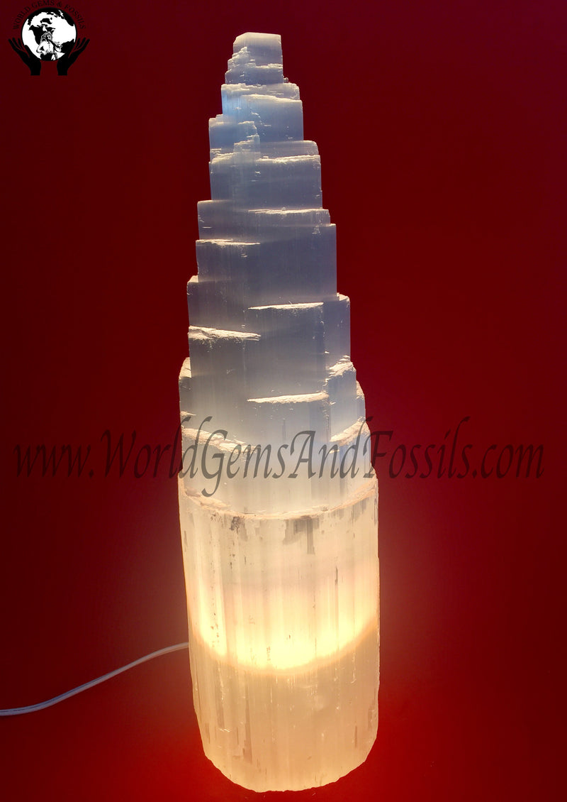 13"-14" Selenite Single Tower Lamps With Cord And Bulb