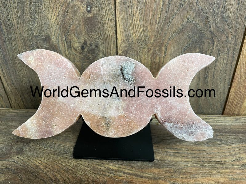 Pink Amethyst Triple Moon On Stand 8.7”