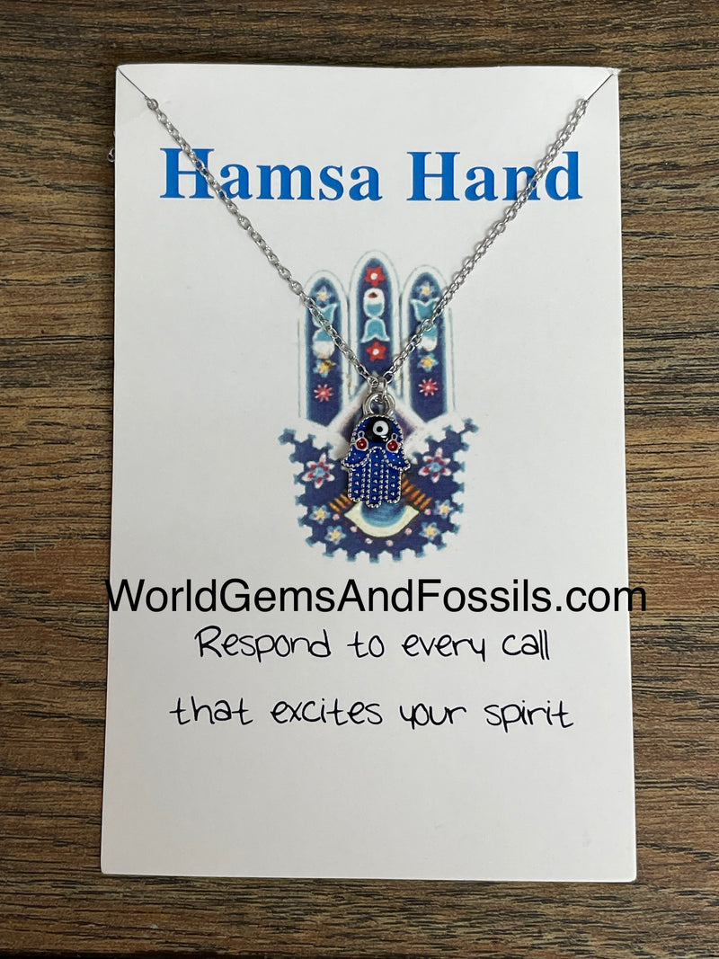 Hamsa Hand Necklace Silver Plated