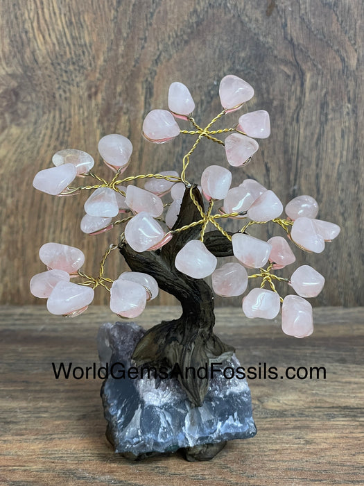 Rose Quartz Bonsai Tree On Amethyst Base #7