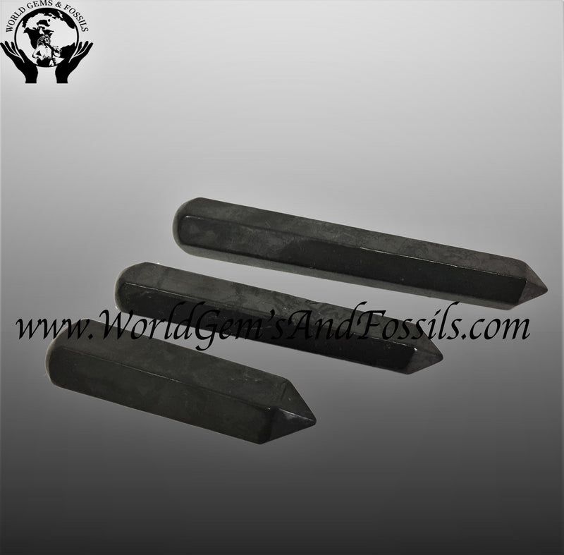 3.8"-4.3" Shungite Faceted Point Wands