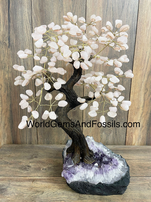 Rose Quartz Bonsai Tree On Amethyst Base #48  16”-18”