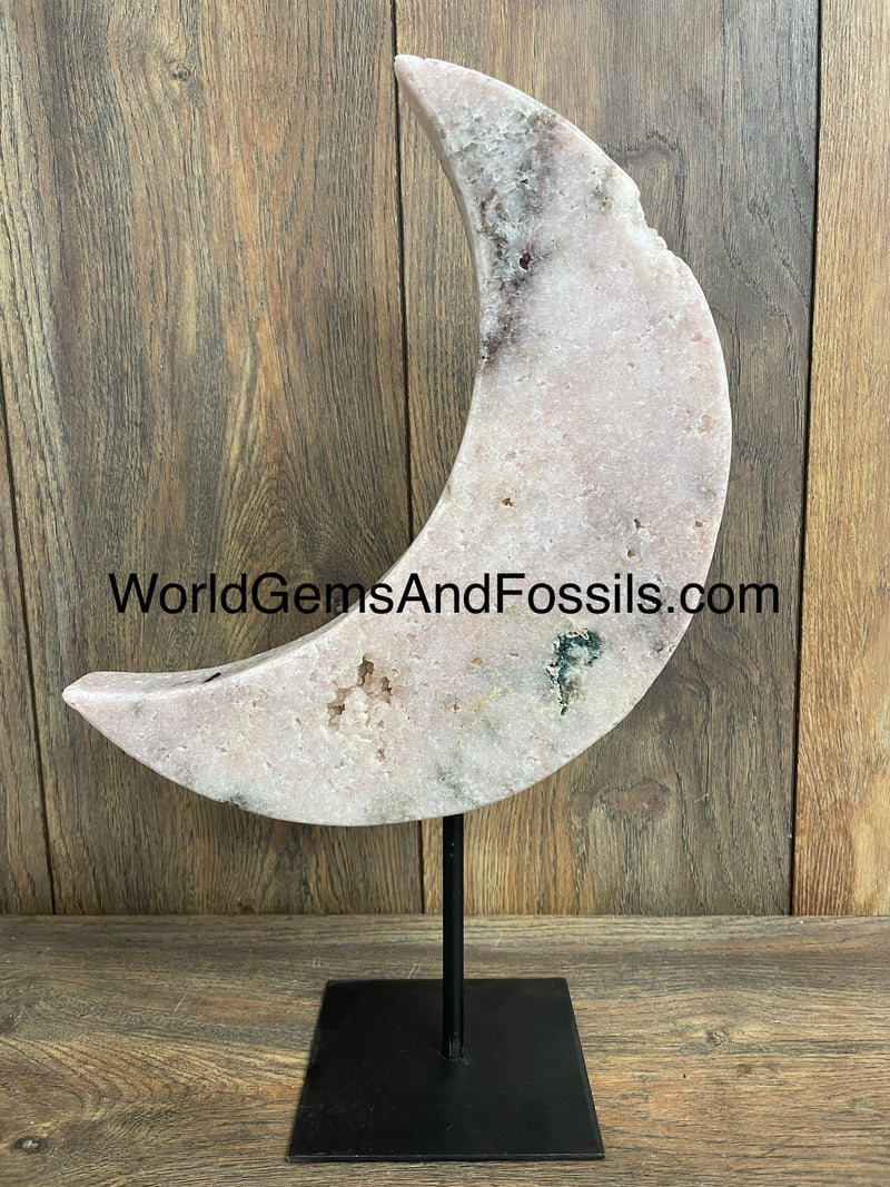 Pink Amethyst Moon On Stand  13.5”